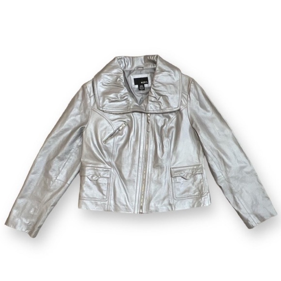 MixIt Silver Leather Moto Jacket Large Y2K - Picture 2 of 13